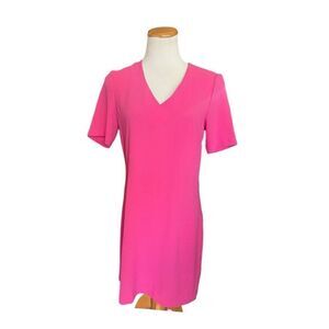 Womens Charles Henry Textured Pink V Neck Sheath Dress - Sz S